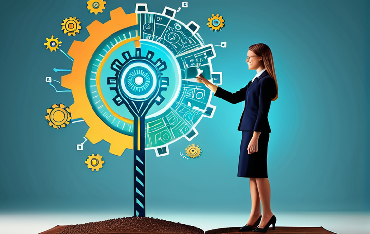 A focused professional individual, gender-neutral, stands on a symbolic pathway that transitions from abstract digital marketing elements like data charts and light code structures on one side, into vibrant, inspiring symbols of social impact, education, and technology on the other side. The new side features a stylized sprouting plant, open books, and interconnected gears, illuminated by bright, hopeful light. The individual wears modest business attire, fully clothed. Professional photography, high resolution, soft focus on the background, vibrant colors, safe for work, appropriate content, fully clothed, professional, perfect anatomy, correct proportions, natural pose, well-formed hands, proper finger count, natural body proportions.