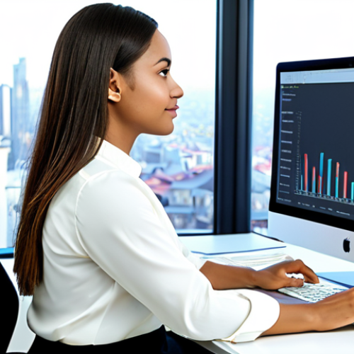 Home 17 **
A professional digital marketer, fully clothed in a modest business casual outfit (blouse and slacks), sitting at a desk in a bright, modern office analyzing data on a computer screen. The office is filled with plants and has a view of a cityscape. Perfect anatomy, correct proportions, well-formed hands, natural pose, professional attire, safe for work, appropriate content, family-friendly. High-quality digital rendering.
**
