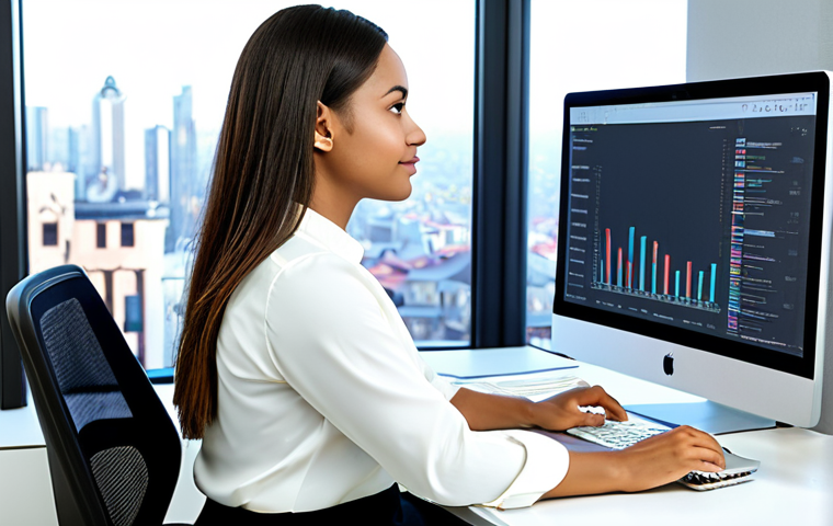 **

A professional digital marketer, fully clothed in a modest business casual outfit (blouse and slacks), sitting at a desk in a bright, modern office analyzing data on a computer screen. The office is filled with plants and has a view of a cityscape.  Perfect anatomy, correct proportions, well-formed hands, natural pose, professional attire, safe for work, appropriate content, family-friendly. High-quality digital rendering.

**