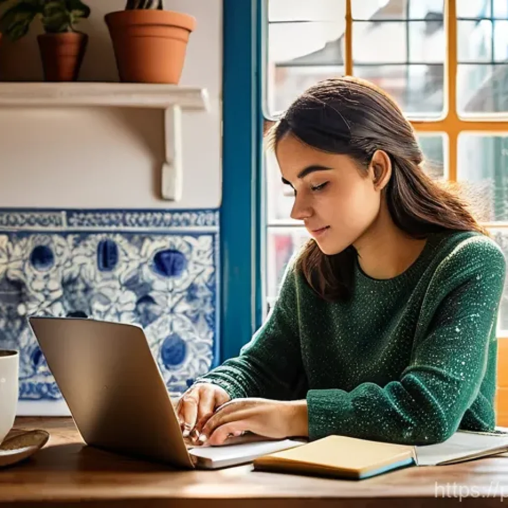 블로그 마케팅에 활용할 수 있는 무료 도구 - **Prompt**: A young, creative woman (around 20s-30s) is sitting comfortably at a rustic wooden desk,...