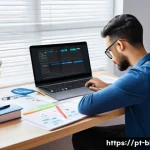 블로그 마케팅 자격증 시험 난이도 분석 - A modern digital workspace featuring a young professional studying for a marketing blog certificatio...