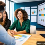 블로그 마케터가 알아야 할 고객 여정 지도 만들기 - A modern, bright digital marketing office scene showing a diverse group of Brazilian professionals c...