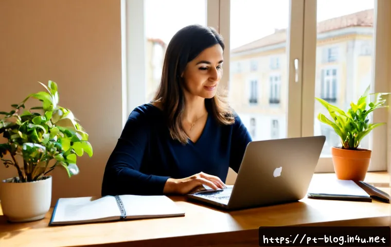 Home 17 블로그 마케팅 전문가로 성장하는 방법 - Photorealistic editorial scene of a Portuguese-speaking blog marketing professional at a bright home...