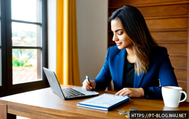 Home 17 블로그 마케터 경력 개발 방법 - Photorealistic Brazilian blog marketer building career skills at a bright home office in São Paulo, ...